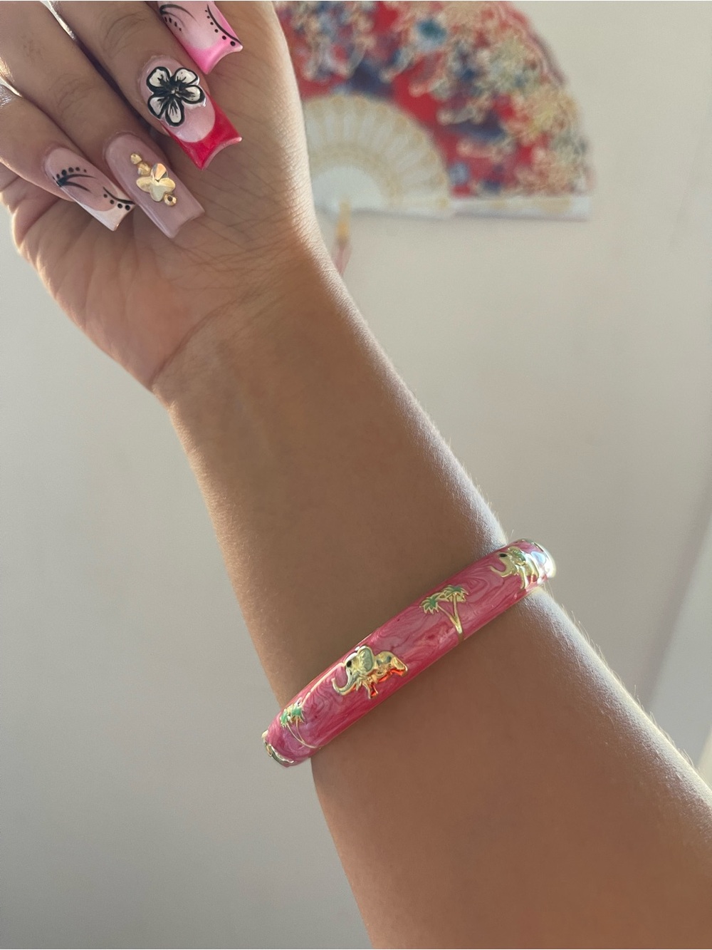 Pink Elephant Bangle Bracelet - Women Jewelry